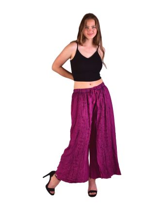 Dlouhé thajské kalhoty, růžové, pružný pas, výšivka