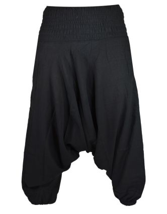 Černé turecké kalhoty s žabičkováním v pase a kapsami