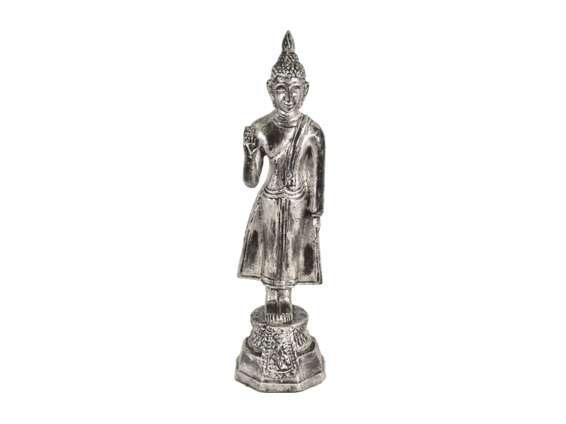 Narozeninový Buddha, pondělí,  pryskyřice, stříbrná patina, 30cm