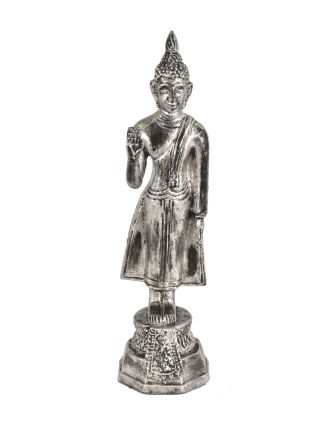 Narozeninový Buddha, pondělí,  pryskyřice, stříbrná patina, 30cm