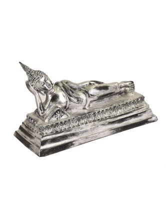 Narozeninový Buddha, úterý, pryskyřice, stříbrná patina, 30cm