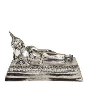 Narozeninový Buddha, úterý, pryskyřice, stříbrná patina, 30cm