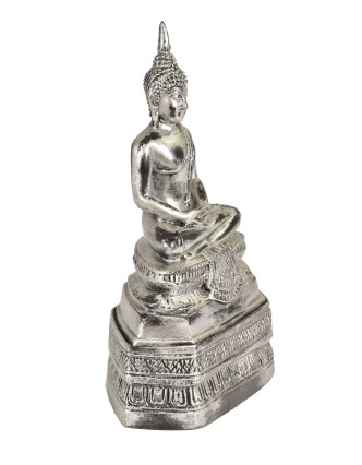 Narozeninový Buddha, čtvrtek, pryskyřice, stříbrná patina, 30cm