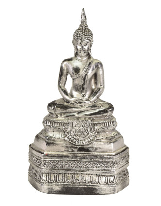 Narozeninový Buddha, čtvrtek, pryskyřice, stříbrná patina, 30cm