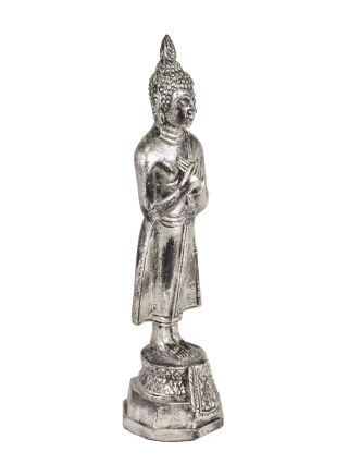 Narozeninový Buddha, pátek,  pryskyřice, stříbrná patina, 30cm