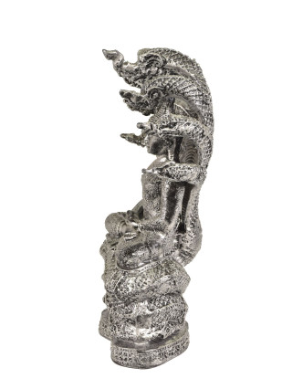 Narozeninový Buddha, sobota,  pryskyřice, stříbrná patina, 30cm