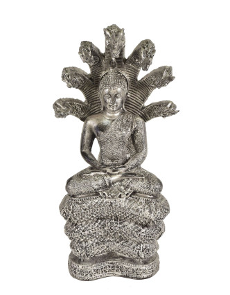 Narozeninový Buddha, sobota,  pryskyřice, stříbrná patina, 30cm