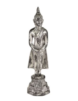 Narozeninový Buddha, neděle,  pryskyřice, stříbrná patina, 30cm