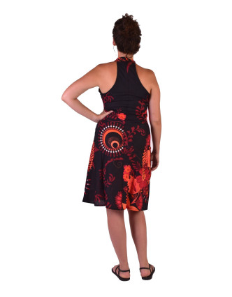 Šaty, tříčtvrteční, "Flower Design", černo-červené, bez rukávu
