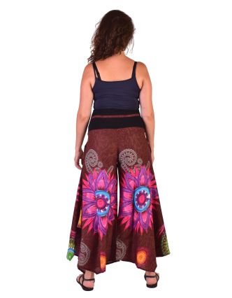 Hnědé zvonové kalhoty s vysokým pasem, "Mandala design"