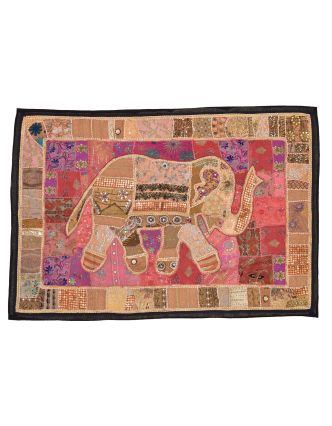 Patchworková tapiserie z Rajastanu, ruční práce, slon, 151x106cm