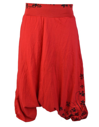 Červené turecké kalhoty s potiskem lístků