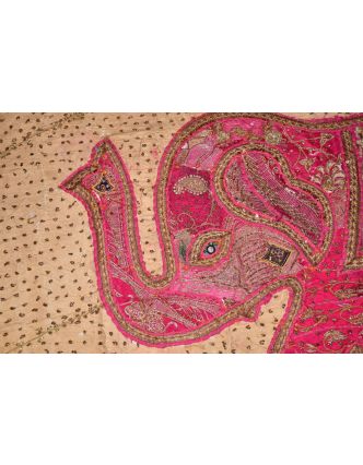 Patchworková tapiserie z Rajastanu, ruční práce, slon, 151x106cm