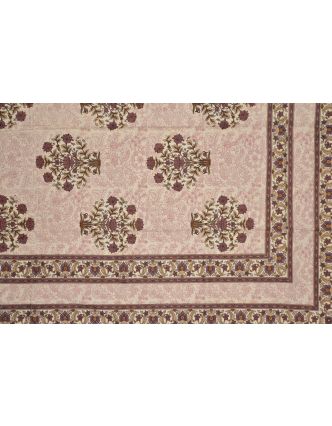 Přehoz na postel s tradičním Indickým vzorem, hnědý, 210x146cm