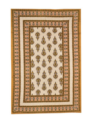 Přehoz na postel s tradičním Indickým vzorem, béžový, 210x146cm