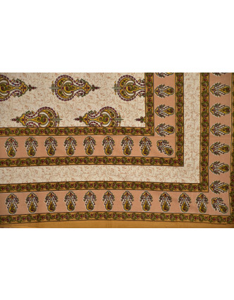 Přehoz na postel s tradičním Indickým vzorem, béžový, 210x146cm