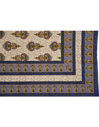 Přehoz na postel s tradičním Indickým vzorem, modrý, 210x146cm