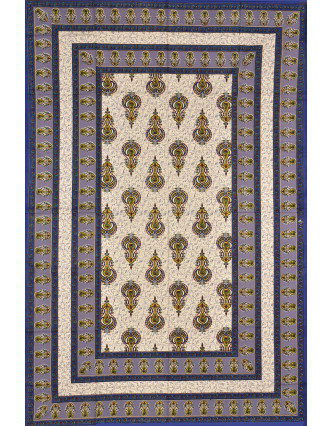 Přehoz na postel s tradičním Indickým vzorem, modrý, 210x146cm