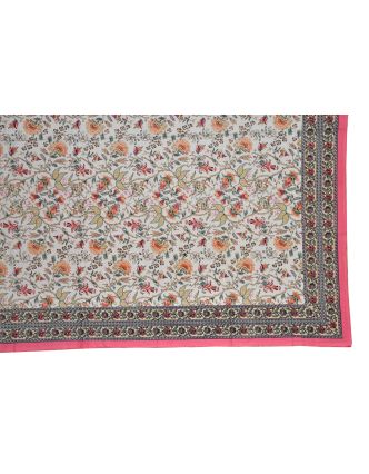Přehoz na postel a dva povlaky na polštáře s potiskem květin, růžový, 216x260cm