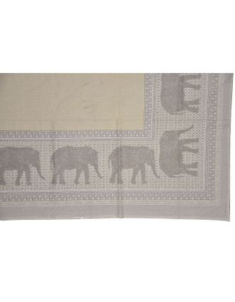 Přehoz na postel a dva povlaky na polštáře s potiskem slonů, šedý, 216x260cm