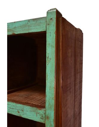Knihovna z teakového dřeva, zelená patina, 62x35x180cm