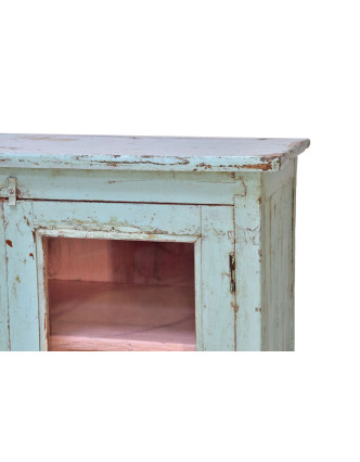 Prosklená skříňka z teakového dřeva, zelená patina, 76x40x93cm