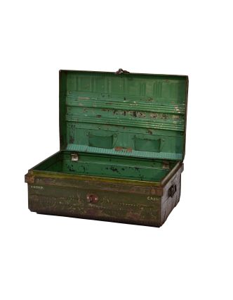 Plechový kufr, staré příruční zavazadlo, 59x40x26cm