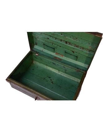 Plechový kufr, staré příruční zavazadlo, 59x40x26cm