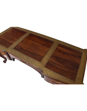 Stolek z palisandrového dřeva zdobený mosazným kováním, 165x70x78cm