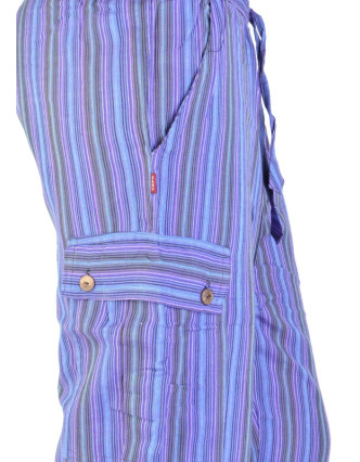 Fialové pruhované unisex kalhoty s kapsami, elastický pas
