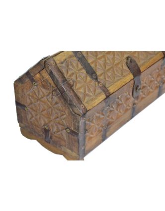 Antik truhlička z teakového dřeva, ručně vyřezávaná, 28x13x16cm