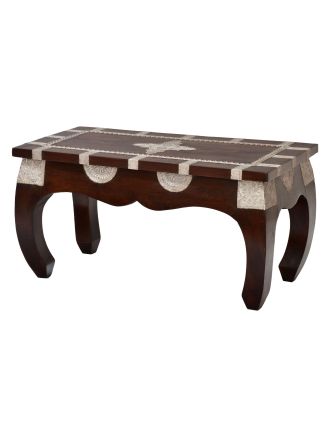 Opiový stolek z mangového dřeva zdobený kováním, 82x41x42cm