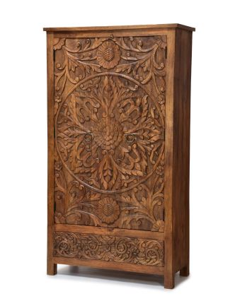 Vyřezávaná skříň z mangového dřeva, ruční práce, 100x45x180cm