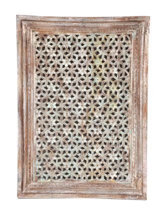 Dřevěný dekorativní panel na stěnu ručně vyřezaný z mangového dřeva, 75x6x107cm
