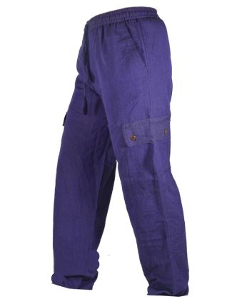 Fialové unisex kalhoty s kapsami, elastický pas