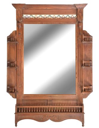 Zrcadlo v rámu z teakového dřeva zdobené keramickými dlaždicemi, 145x20x200cm