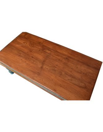 Konferenční stolek z teakového dřeva, ruční řezby, tyrkysová patina, 120x66x45cm