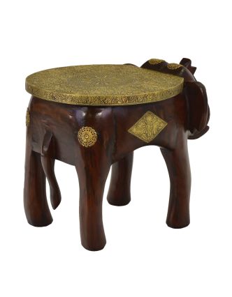 Stolička ve tvaru slona zdobená mosazným kováním, 51x37x37cm