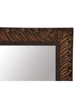 Zrcadlo v rámu z mangového dřeva, ručně vyřezávané, 110x3x78cm