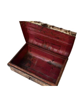 Plechový kufr, staré příruční zavazadlo, 61x42x28cm