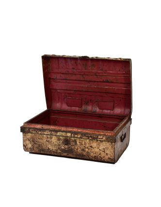 Plechový kufr, staré příruční zavazadlo, 61x42x28cm