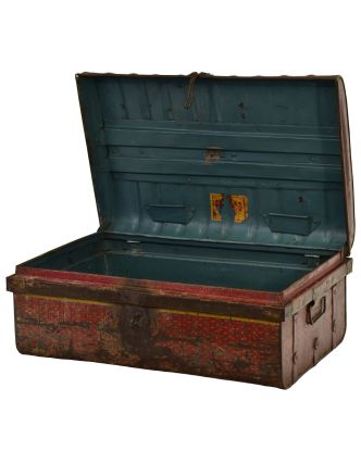 Plechový kufr, staré příruční zavazadlo, 66x44x28cm