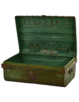 Plechový kufr, staré příruční zavazadlo, 61x42x25cm