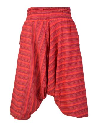 Červené pruhované turecké kalhoty, žabičkování v pase