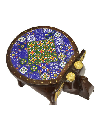 Stolička ve tvaru slona zdobená keramickými dlaždicemi, 50x37x38cm