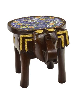 Stolička ve tvaru slona zdobená keramickými dlaždicemi, 50x37x38cm