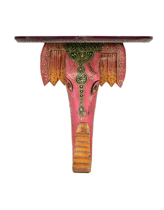 Polička se sloní hlavou, ručně malovaná, 38x20x39cm