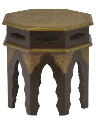 Stolička z akáciového dřeva, zdobená mosazným kováním, 30x30x30cm