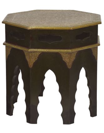 Stolička z akáciového dřeva, zdobená mosazným kováním, 45x45x45cm
