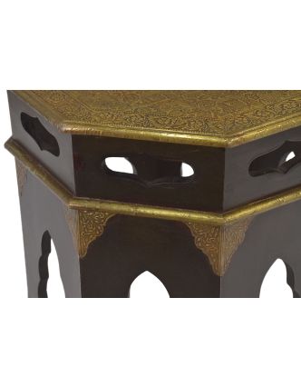 Stolička z akáciového dřeva, zdobená mosazným kováním, 45x45x45cm